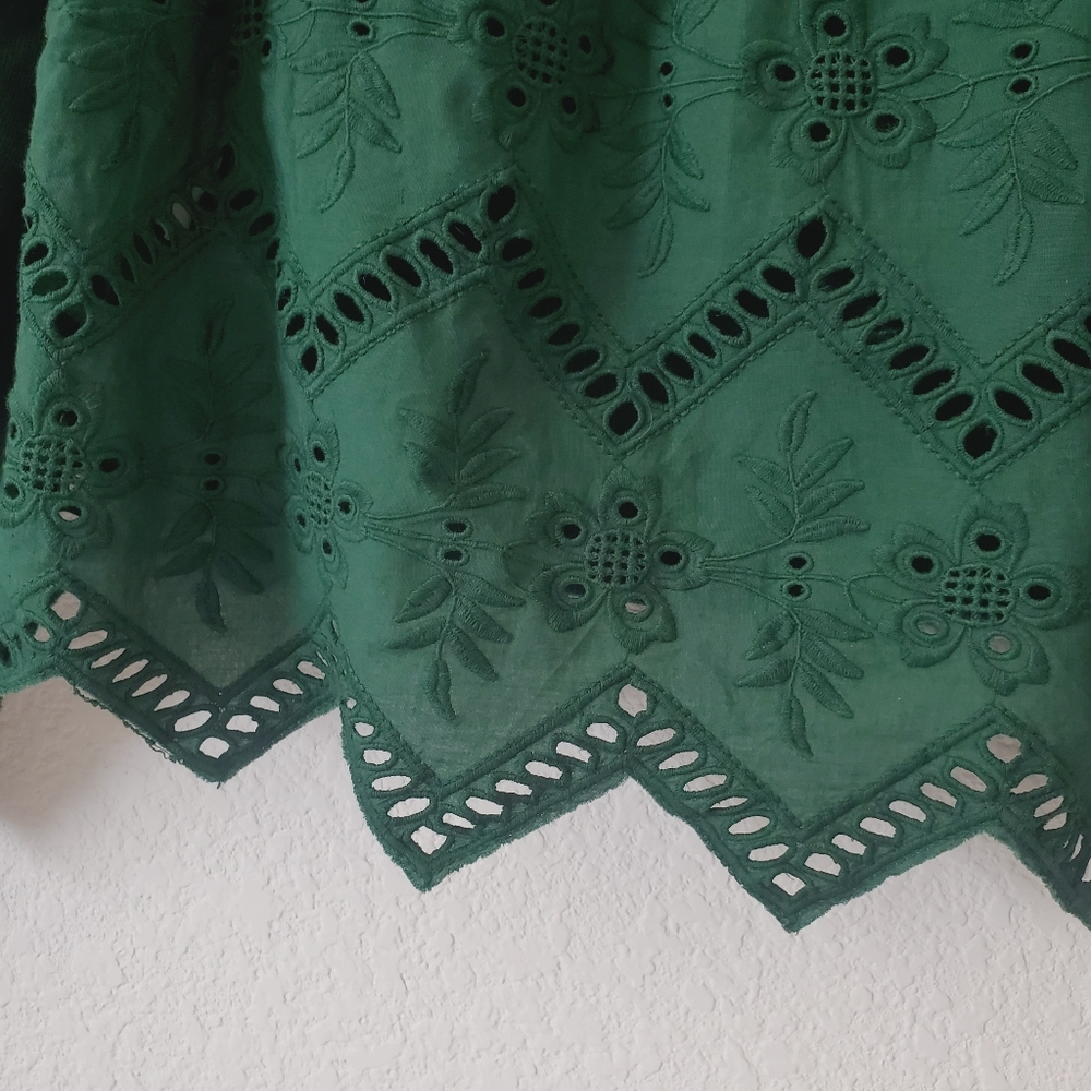 Anthropologie Forever That Girl Boho Green Lace Eyelet Sweatshirt Sweater S - Picture 15 of 16